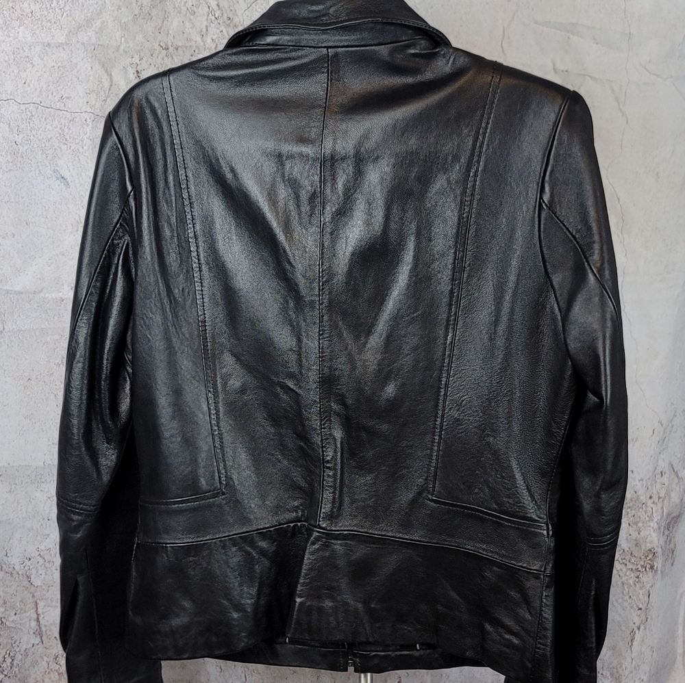 Tahari Leather Ruffle Jacket - Picture 14 of 15